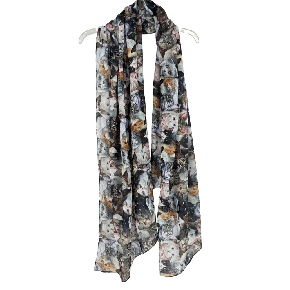 Cat Print Scarf NWT Lightweight Cat Collage Novelty Scarf 35x70 Cat Lady Gift
